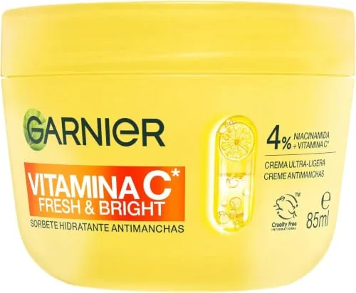 Garnier Vitamina C Fresh & Bright Sorbete Crema Hidratante AntiManchas 85ml | Textura Sorbete Ultraligera con Vitamina C y Niacinamida
