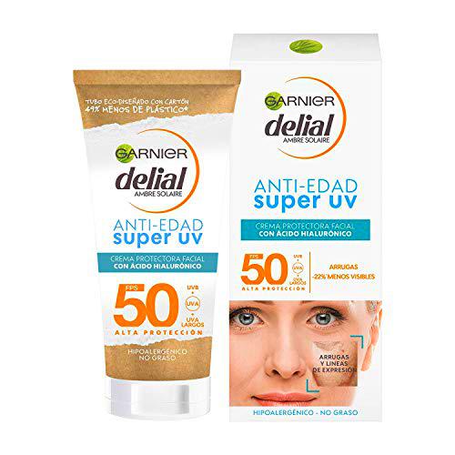Garnier Delial Crema Protectora Facial Anti Edad con Ácido Hialurónico y SPF 50