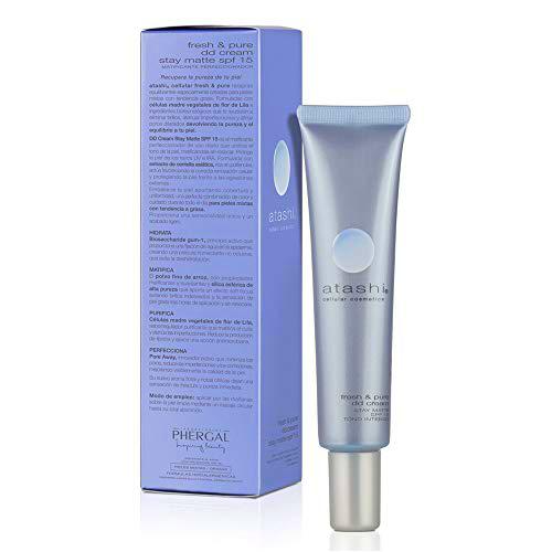 Atashi DD Cream Stay Matte | Crema Hidratante Matificante con Color | Cobertura Uniforme | Minimiza Poros Imperfecciones | Pieles Mixtas a Grasas| Flor de Lila | Tono Intenso