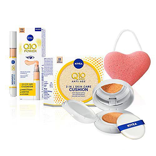 Nivea Q10 Plus Antiarrugas Skin Care Cushion Crema de color antiedad 3 en 1 &amp; Eye Care Cushion Corrector para ojeras
