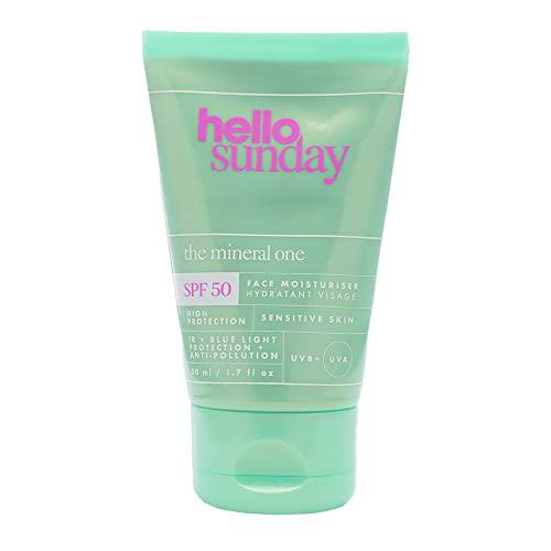 hello sunday | the mineral one - crema hidratante facial con color fórmula mineral con ácido hialurónico para pieles sensibles o con tendencia al acné, SPF 50