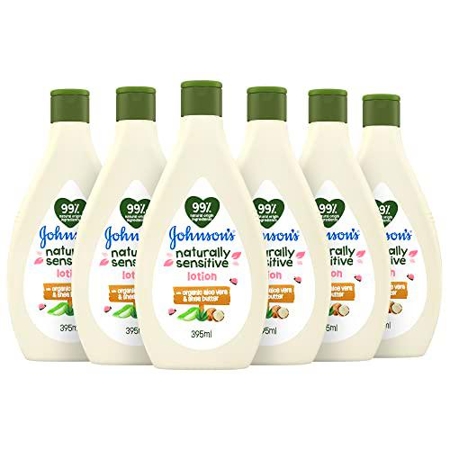 Johnson's Naturally Sensitive Crema Hidratante, Aloe Vera Orgánico y Manteca de Karité Vegano, 395 ml x6