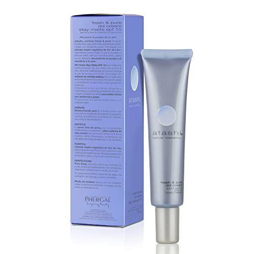 Atashi DD Cream Stay Matte | Crema Hidratante Matificante Con Color | Cobertura Uniforme | Minimiza Poros e Imperfecciones | Pieles Mixtas A Grasas | Flor De Lila | Tono Medio | 40ml