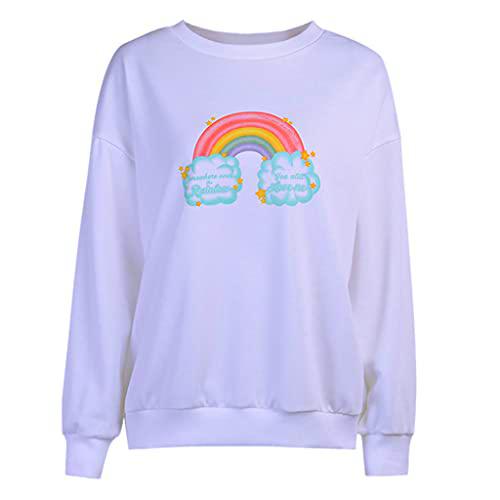 Sudadera de cuello redondo con estampado de arco iris europeo y americano